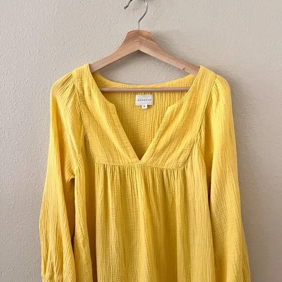 Honorine Talita Cotton Gauze Crinkle Yellow Mini Dress XS